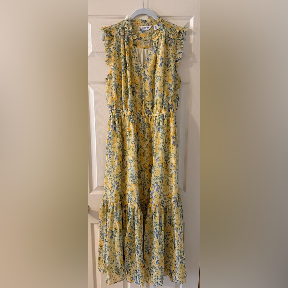 Lands' End Women’s Yellow Chiffon Maxi Floral Dress - Never Worn